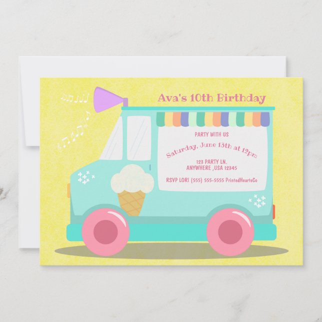 Ice Cream Truck Birthday Party | Pink Invitation (Front)