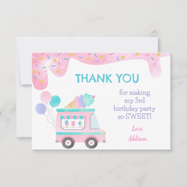 Ice Cream Truck Birthday Party Thank You Cards (Front)