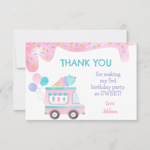 Ice Cream Truck Birthday Party Thank You Cards