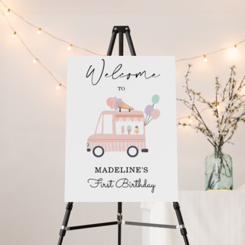 Ice Cream Truck Birthday Welcome Sign Girl Pink