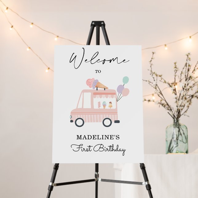Ice Cream Truck Birthday Welcome Sign Girl Pink (In Situ (Stand))