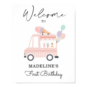 Ice Cream Truck Birthday Welcome Sign Girl Pink