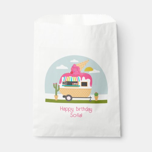 Ice Cream Truck Camper Girls Pink Birthday Favor Bag