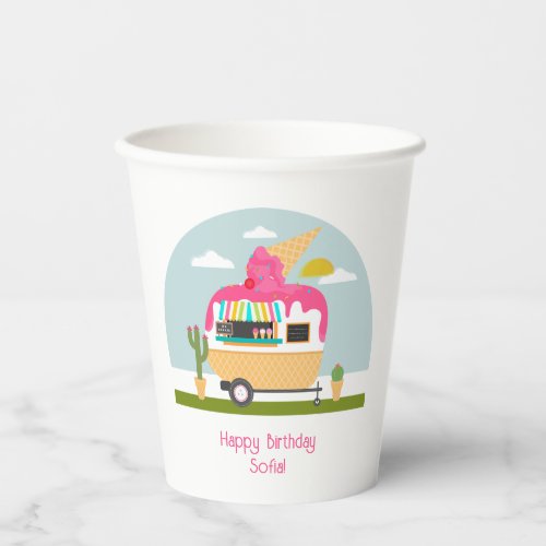 Ice Cream Truck Camper Girls Pink Birthday Paper Cups