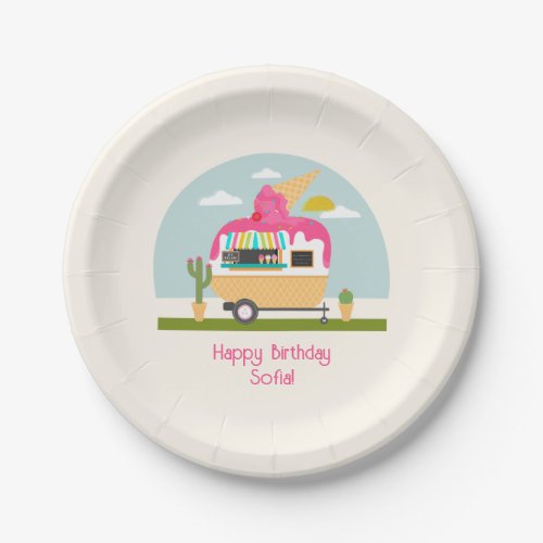 Ice Cream Truck Camper Girls Pink Birthday Paper Plates