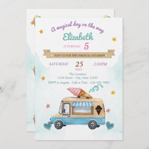 Ice Cream Truck,Cones, Birthday Invitation