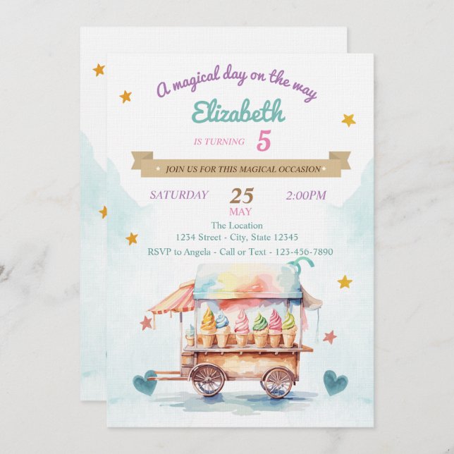 Ice Cream Truck,Cones, Birthday  Invitation (Front/Back)