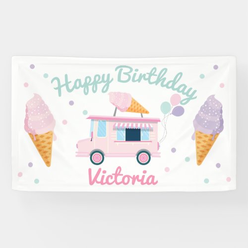 Ice Cream Truck  Cones Birthday Party Banner