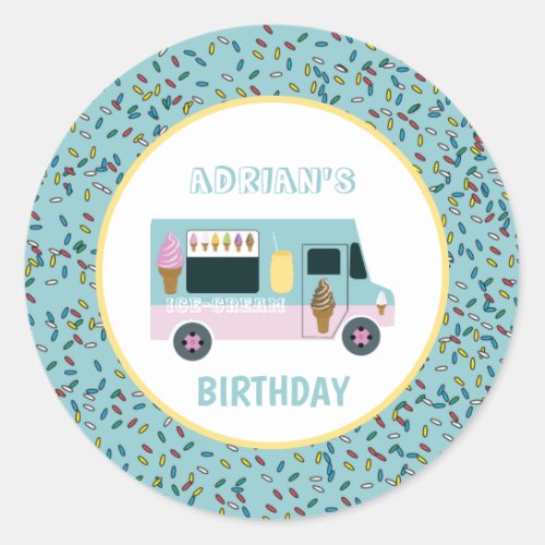 Ice Cream Truck Design Birthday Party Classic Round Sticker