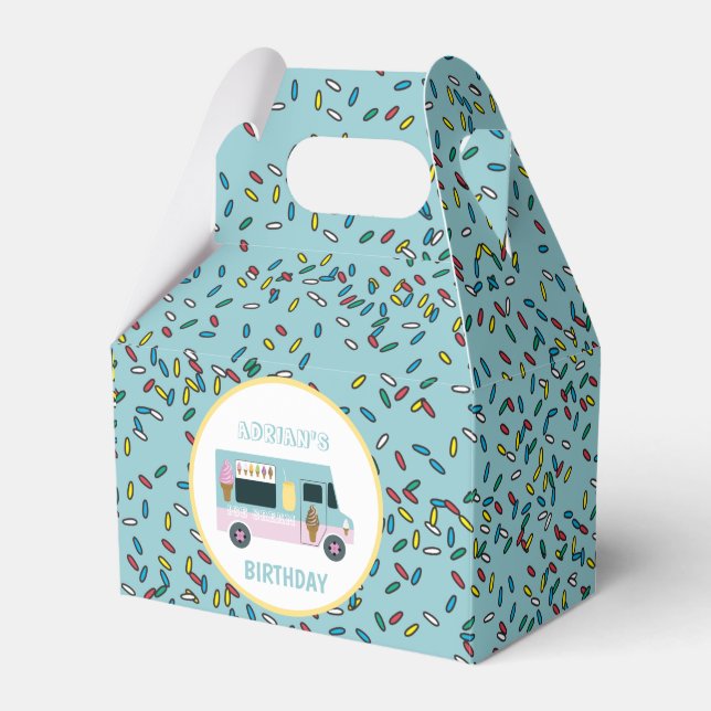Ice Cream Truck Design Birthday Party Favor Boxes (Front Side)