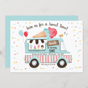 Ice Cream Truck First Birthday Invitation Boy Girl