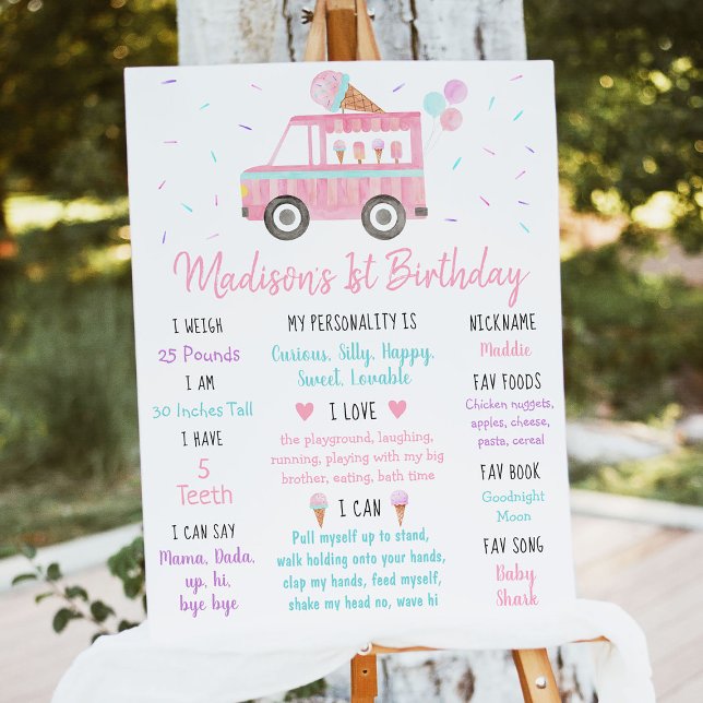 Ice Cream Truck First Birthday Milestone Foam Board (Creator Uploaded)