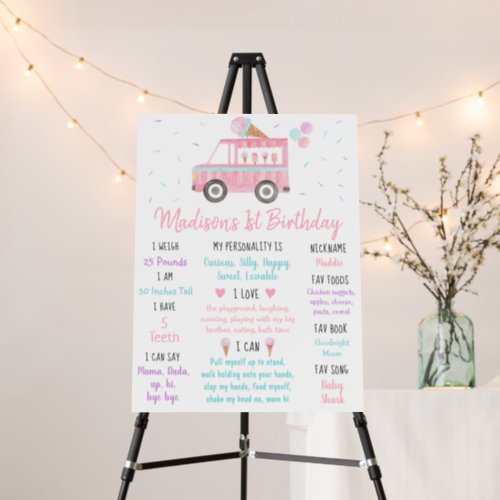 Ice Cream Truck First Birthday Milestone Foam Board