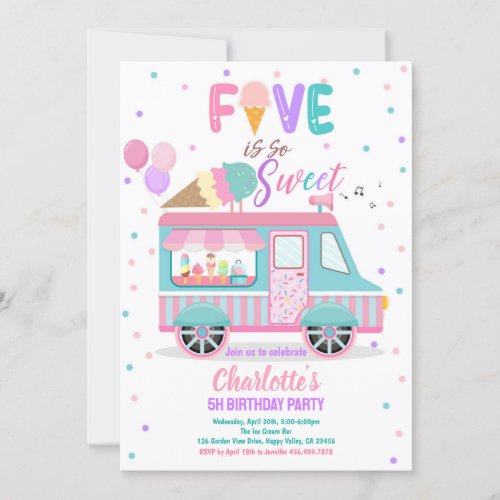 Ice Cream Truck Five is So Sweet 5th Birthday Invitation