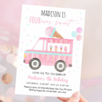 Ice Cream Truck Four Ever Sweet Birthday Invitation