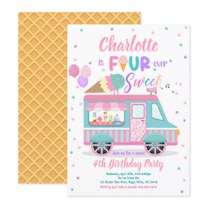 Ice Cream Truck Fourever Sweet 4th Birthday Party  Invitation