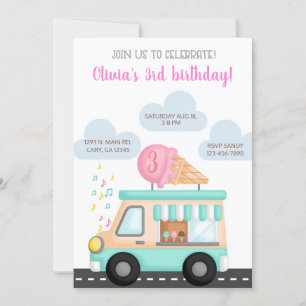 Ice cream truck girl birthday invitation. invitation