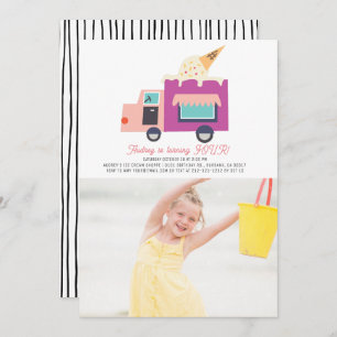 Ice Cream Truck Girl Photo Birthday Invitation