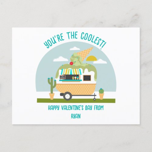 Ice Cream Truck Green Classroom Valentine Postcard