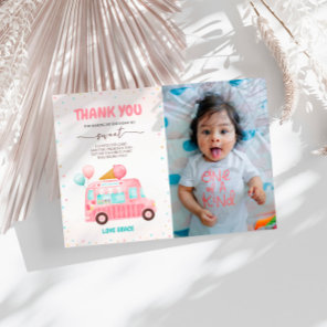 Ice Cream Truck Here's The Scoop Birthday Photo Thank You Card