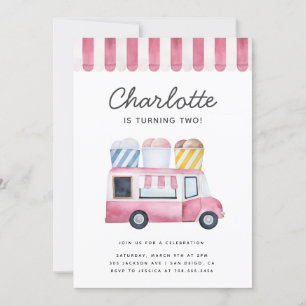 Ice Cream Truck Kids Birthday Party Modern Pink Invitation