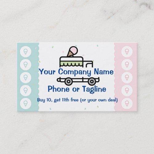 Ice Cream Truck Loyalty Punch Card Business Cards