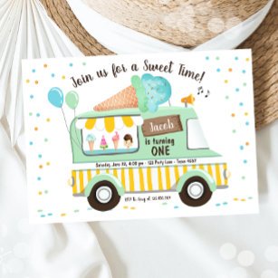 Ice Cream Truck Mint Blue Boy First Birthday  Invitation
