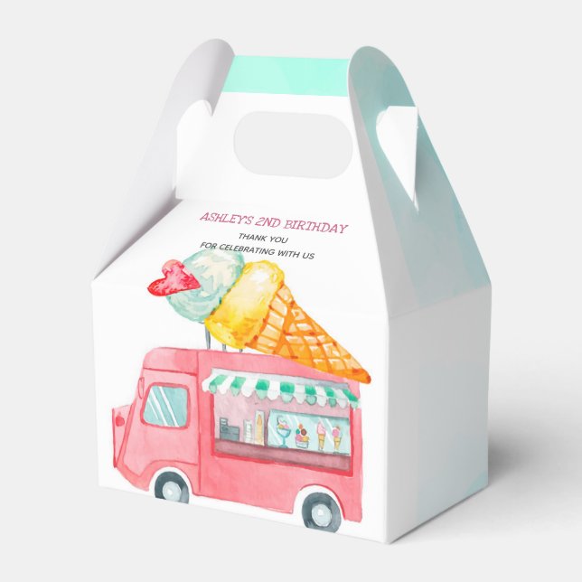 Ice Cream Truck Personalized Birthday Favor Boxes (Front Side)