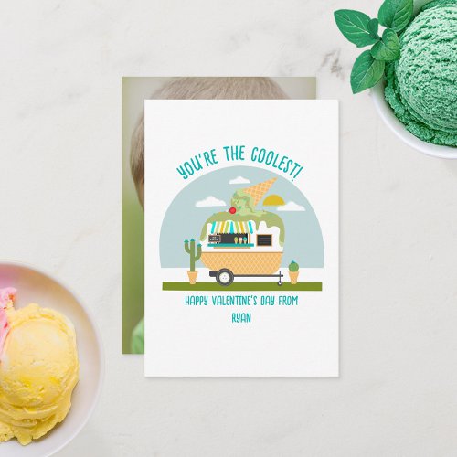 Ice Cream Truck Photo Green Classroom Valentine  Card