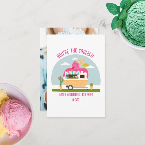 Ice Cream Truck Photo Pink Classroom Valentine  Card