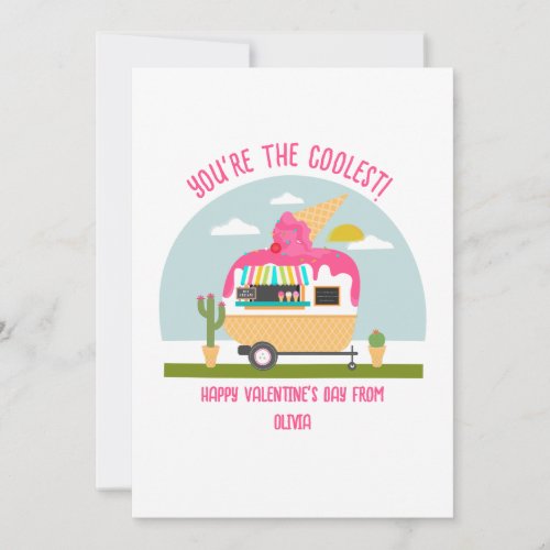 Ice Cream Truck Pink Classroom Valentine Card