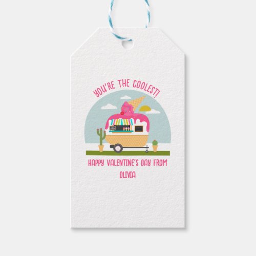 Ice Cream Truck Pink Classroom Valentine  Gift Tags