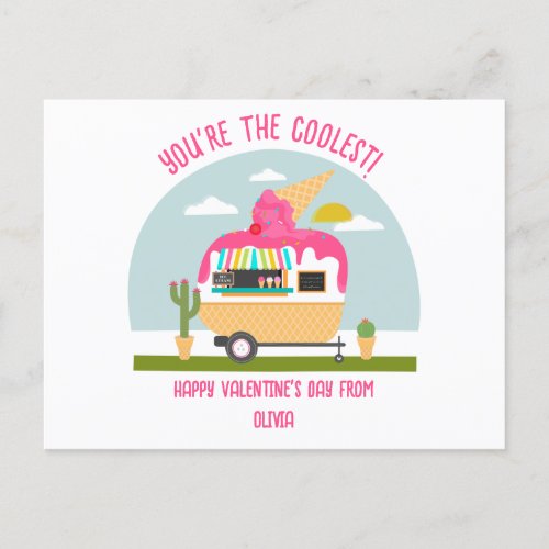 Ice Cream Truck Pink Classroom Valentine Postcard