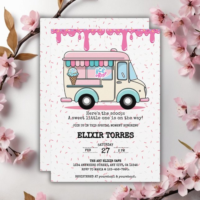 Ice Cream Truck Scoop Sprinkles Baby Shower Invitation (Creator Uploaded)