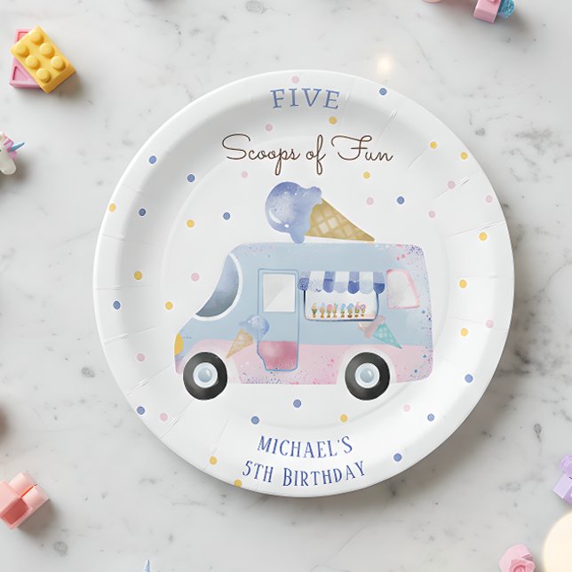 Ice cream truck Scoops of fun kids birthday Paper Plates (Creator Uploaded)