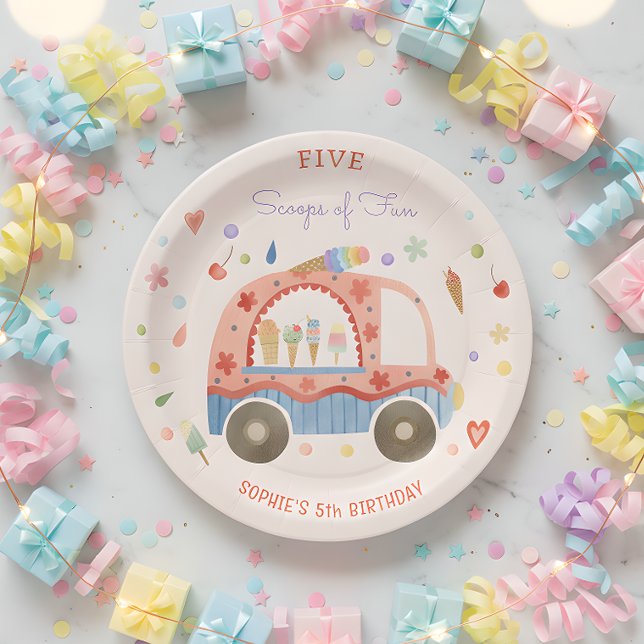 Ice cream truck Scoops of fun kids birthday Paper Plates (Creator Uploaded)