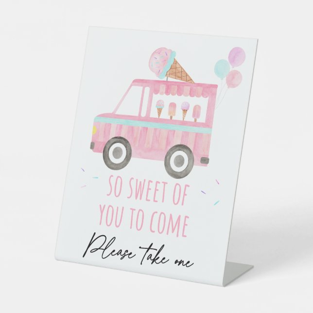Ice Cream Truck So Sweet Birthday Favor Pedestal Sign (Front)