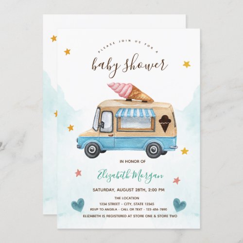 Ice Cream Truck Stars Hearts Baby Shower   Invitation