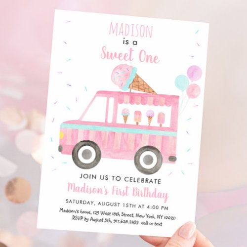 Ice Cream Truck Sweet One Birthday Invitation