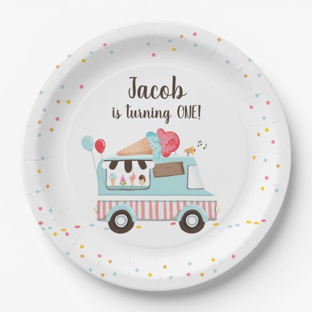 Ice Cream Truck Sweet Time Boy Birthday Party Paper Plates (Front)