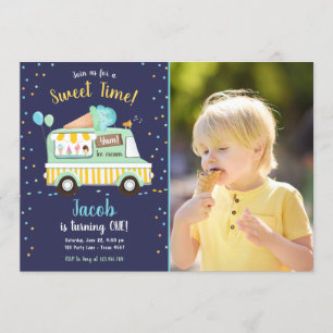 Ice Cream Truck Sweet Time Boy Mint Blue Birthday Invitation