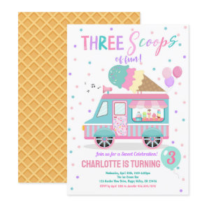Ice Cream Truck Three Scoops of Fun 3rd Birthday Invitation