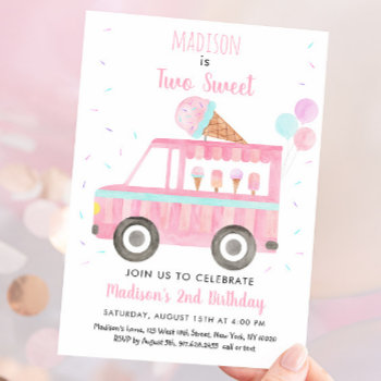 Ice Cream Truck Two Sweet Birthday Invitation by LittlePrintsParties at Zazzle