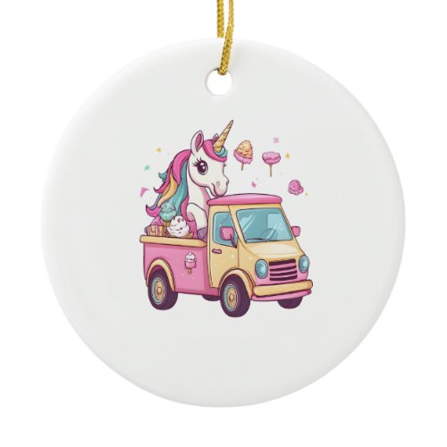Ice Cream Truck Unicorn (1) Ceramic Ornament
