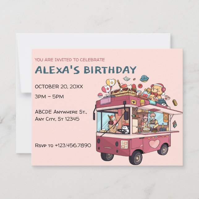 Ice cream truck van birthday invitation (Front)