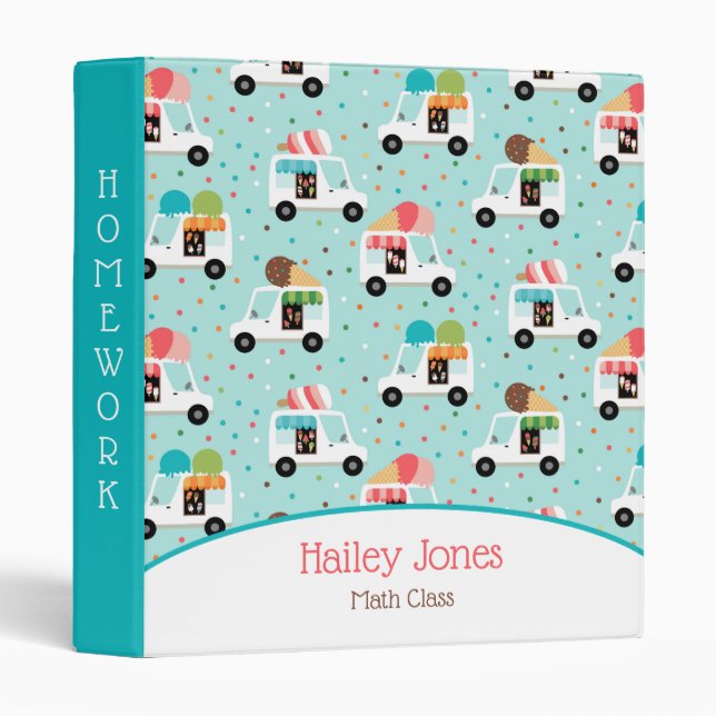 Ice Cream Trucks  Sprinkles Girls Personalized 3 Ring Binder (Front/Spine)