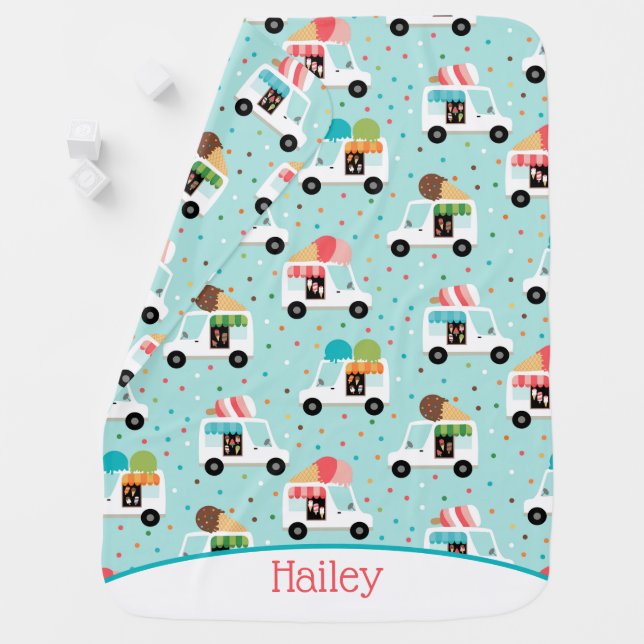 Ice Cream Trucks  Sprinkles Girls Personalized Baby Blanket (In Situ)