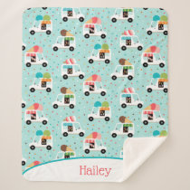 Ice Cream Trucks  Sprinkles Girls Personalized Sherpa Blanket