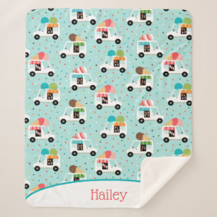 Ice Cream Trucks Sprinkles Girls Personalized Sherpa Blanket
