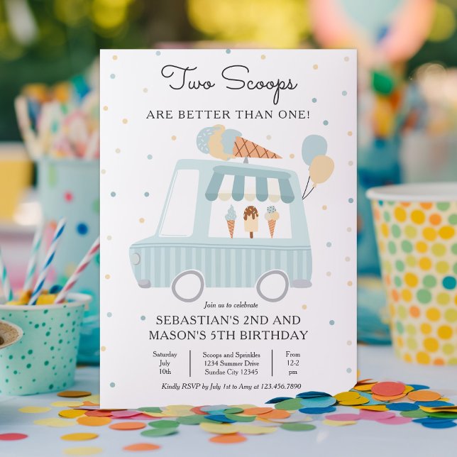 Ice Cream Two Scoops Are Better Than One Birthday Invitation (Creator Uploaded)